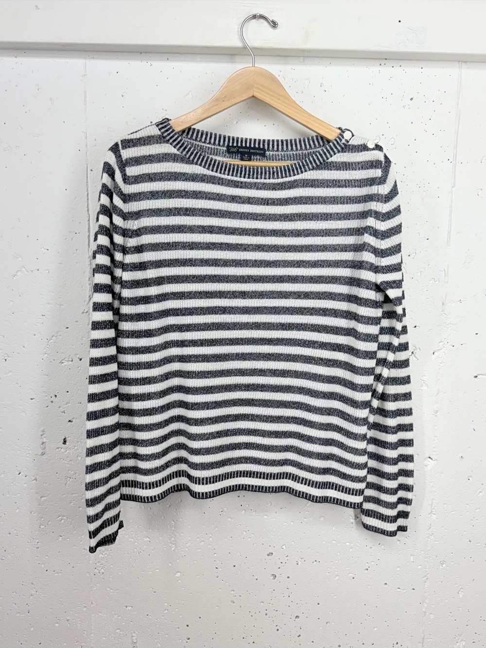 Brooks Brother 346 Women’s Medium Navy Blue White Striped Boatneck Sweater - Picture 1 of 10